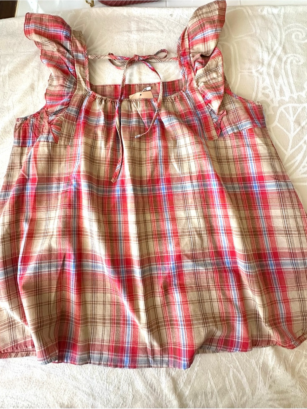 NWT BloomChic Plaid Babydoll Blouse Square Neck Ruffle Sleeve 1X 14/16 - Picture 3 of 7